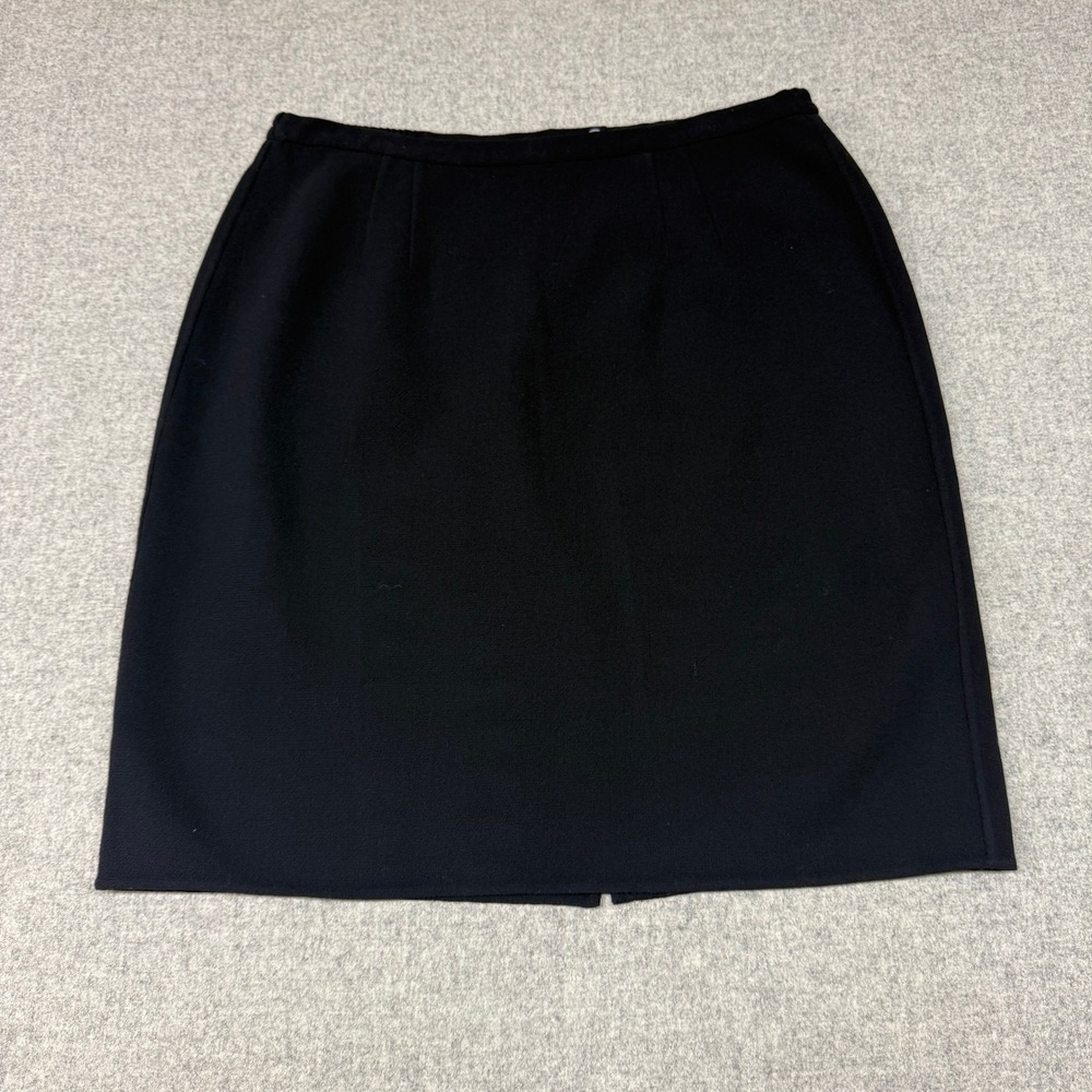 Linda Allard Ellen Tracy Skirt 16 Navy Blue 100% Wool Crepe Pencil Professional